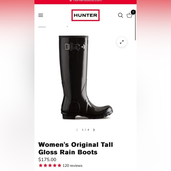 HUNTER ORIGINAL RAIN BOOT- Tall high gloss black Hunter rain boot - Picture 8 of 8